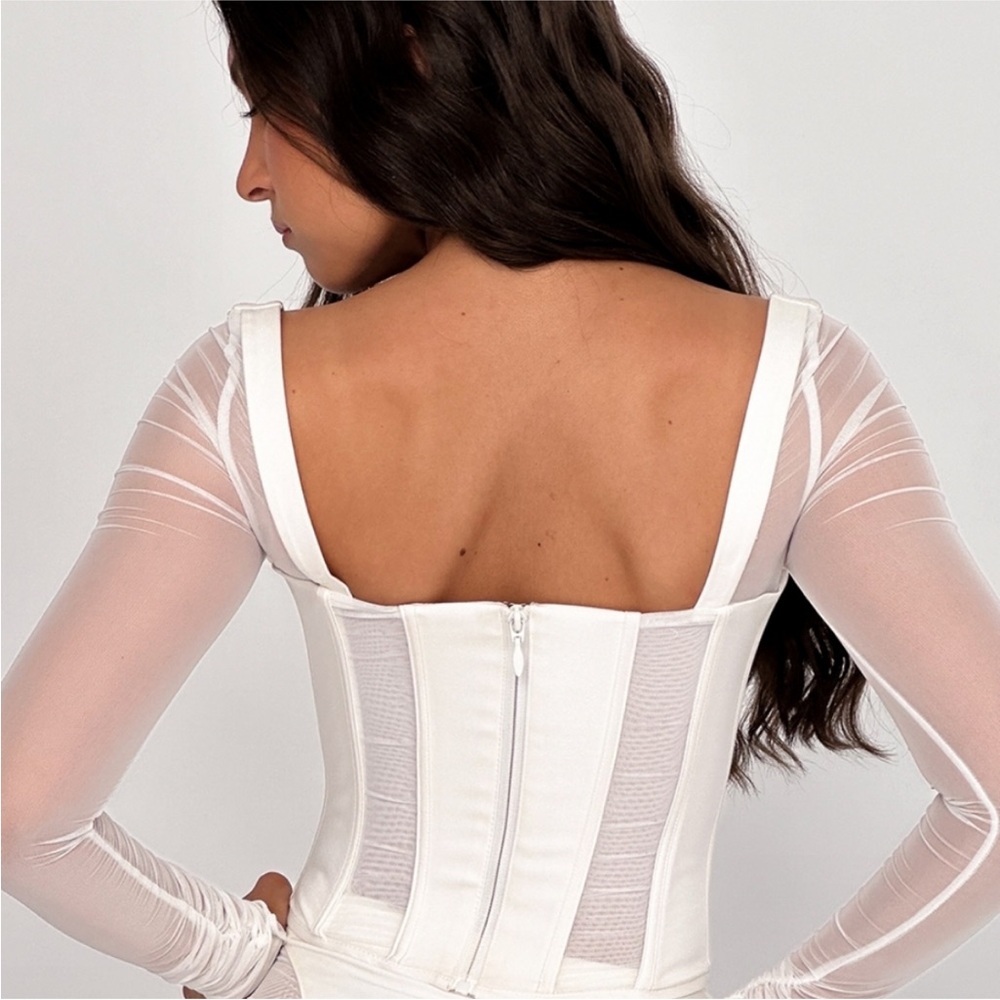 HOUSE OF CB Araminta corset mesh top‎ NWOT size L  white - Picture 9 of 9